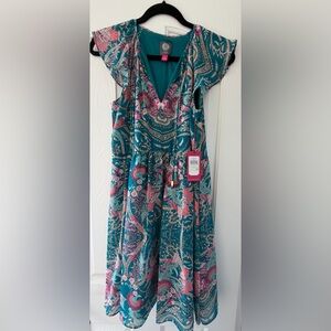 Vince Camuto Teal and Pink Floral Dress